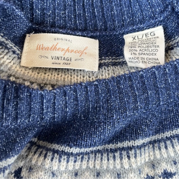 🍁 Original Weatherproof Vintage Since 1948 Indigo Blue Gray Fair Isle Sweater - Picture 7 of 8